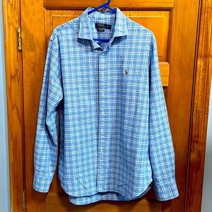 Polo Ralph Lauren long sleeve, Oxford blue and white plaid Mens XL shirt
